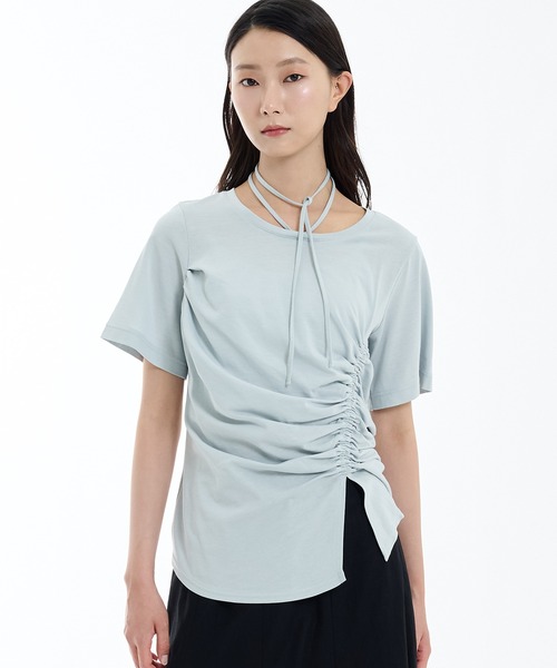 PUBLIC TOKYO（パブリックトウキョウ）の「【残り僅か】アシメギャザーホルタートップス（Tシャツ/カットソー・レディース・ブラック/ブルー・FREE）」の22枚目の写真