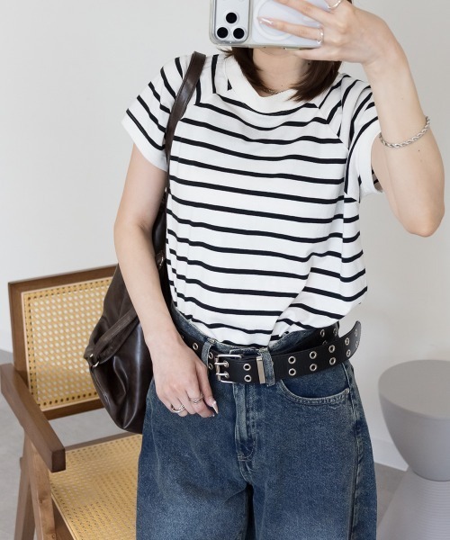 RCD(アールシーディー)の「【コットン100% 二の腕すっきり 】コットン100% クルーネックフレンチスリーブTシャツ 半袖(Tシャツ/カットソー・レディース・モカ/ミント/ブラック×ホワイト/ブラック/ホワイト×ブラック/オフホワイト/チャコールグレー/ホワイト系その他5・F)」の1枚目の写真