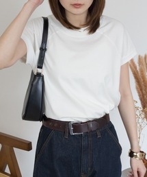 【コットン100% 二の腕すっきり 】コットン100% クルーネックフレンチスリーブTシャツ 半袖