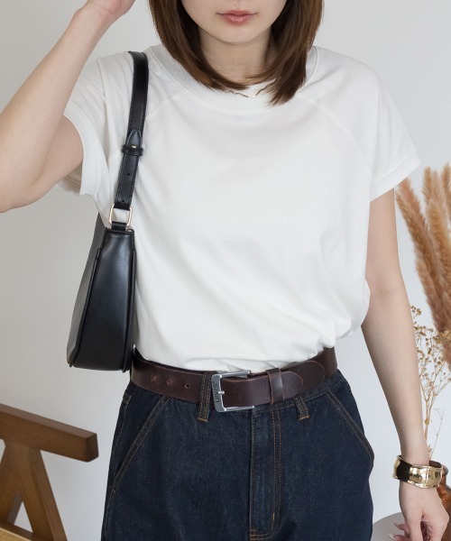 RCD(アールシーディー)の「【コットン100% 二の腕すっきり 】コットン100% クルーネックフレンチスリーブTシャツ 半袖(Tシャツ/カットソー・レディース・モカ/ミント/ブラック×ホワイト/ブラック/ホワイト×ブラック/オフホワイト/チャコールグレー/ホワイト系その他5・F)」の2枚目の写真