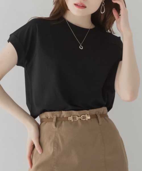 RCD(アールシーディー)の「【コットン100% 二の腕すっきり 】コットン100% クルーネックフレンチスリーブTシャツ 半袖(Tシャツ/カットソー・レディース・モカ/ミント/ブラック×ホワイト/ブラック/ホワイト×ブラック/オフホワイト/チャコールグレー/ホワイト系その他5・F)」の9枚目の写真