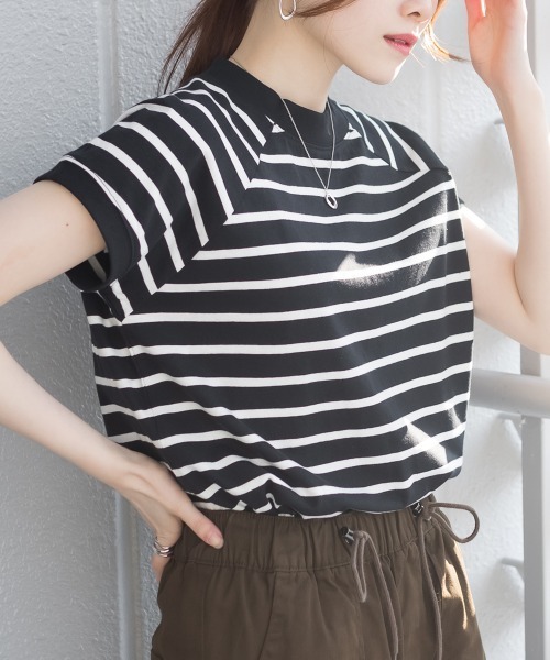 RCD(アールシーディー)の「【コットン100% 二の腕すっきり 】コットン100% クルーネックフレンチスリーブTシャツ 半袖(Tシャツ/カットソー・レディース・モカ/ミント/ブラック×ホワイト/ブラック/ホワイト×ブラック/オフホワイト/チャコールグレー/ホワイト系その他5・F)」の12枚目の写真