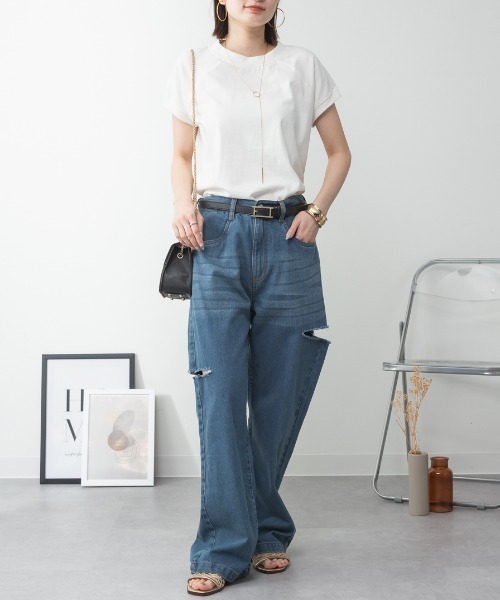 RCD(アールシーディー)の「【コットン100% 二の腕すっきり 】コットン100% クルーネックフレンチスリーブTシャツ 半袖(Tシャツ/カットソー・レディース・モカ/ミント/ブラック×ホワイト/ブラック/ホワイト×ブラック/オフホワイト/チャコールグレー/ホワイト系その他5・F)」の20枚目の写真
