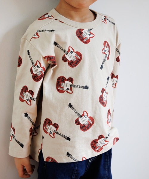 MAKE YOUR DAY（メイクユアデイ）の「エレクトリックギター総柄長袖Tシャツ■80～140cm（Tシャツ/カットソー・キッズ・チャコールグレー/ベージュ・90/130/80/100/110/120/140）」の6枚目の写真