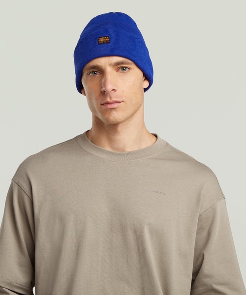 G-STAR（ジースター）の「EFFO LONG BEANIE/ベーシックデザインブランドロゴニット帽（ニットキャップ/ビーニー・メンズ・ブルー/ネイビー/ダークオリーブ・ONE SIZE）」の6枚目の写真