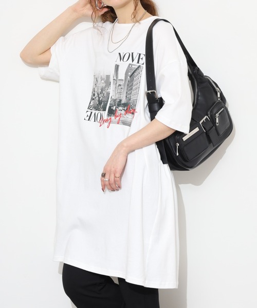 Arinomama（アリノママ）の「バックシャーリング チュニックTシャツ（Tシャツ/カットソー・レディース・ブラック/オフホワイト/ブラック系/グレー系/ホワイト系・FREE）」の3枚目の写真