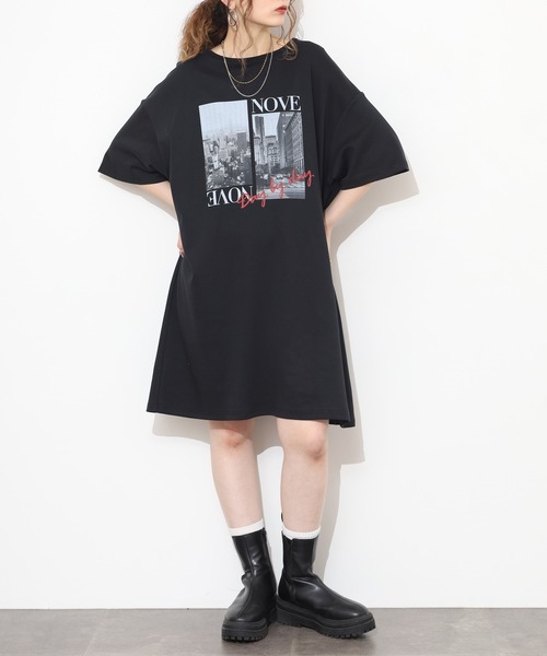 Arinomama（アリノママ）の「バックシャーリング チュニックTシャツ（Tシャツ/カットソー・レディース・ブラック/オフホワイト/ブラック系/グレー系/ホワイト系・FREE）」の4枚目の写真