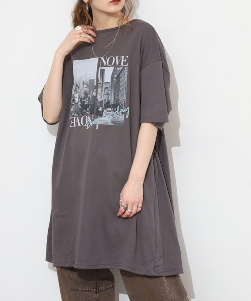 Arinomama（アリノママ）の「バックシャーリング チュニックTシャツ（Tシャツ/カットソー・レディース・ブラック/オフホワイト/ブラック系/グレー系/ホワイト系・FREE）」の5枚目の写真