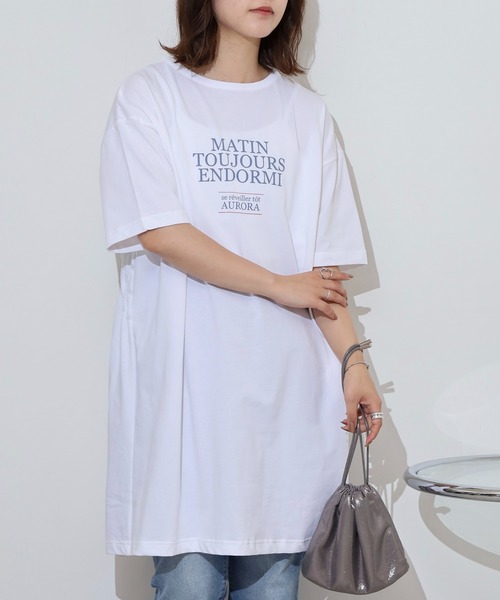 Arinomama（アリノママ）の「バックシャーリング チュニックTシャツ（Tシャツ/カットソー・レディース・ブラック/オフホワイト/ブラック系/グレー系/ホワイト系・FREE）」の2枚目の写真