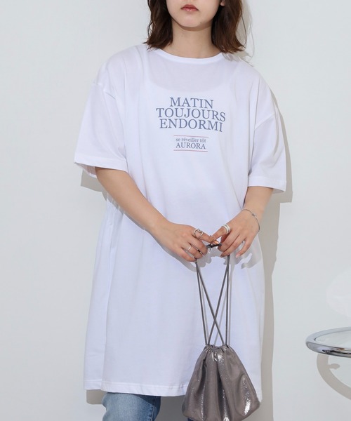 Arinomama（アリノママ）の「バックシャーリング チュニックTシャツ（Tシャツ/カットソー・レディース・ブラック/オフホワイト/ブラック系/グレー系/ホワイト系・FREE）」の6枚目の写真