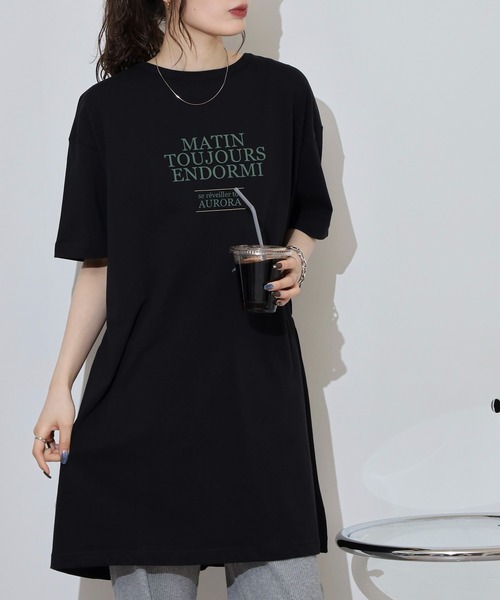 Arinomama（アリノママ）の「バックシャーリング チュニックTシャツ（Tシャツ/カットソー・レディース・ブラック/オフホワイト/ブラック系/グレー系/ホワイト系・FREE）」の12枚目の写真