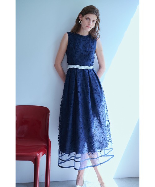 【新品未使用タグ付き】ステラケイ STELLA.K ワンピース ネイビー セール】Florentina Lace Belted Dress ラインシアーレース