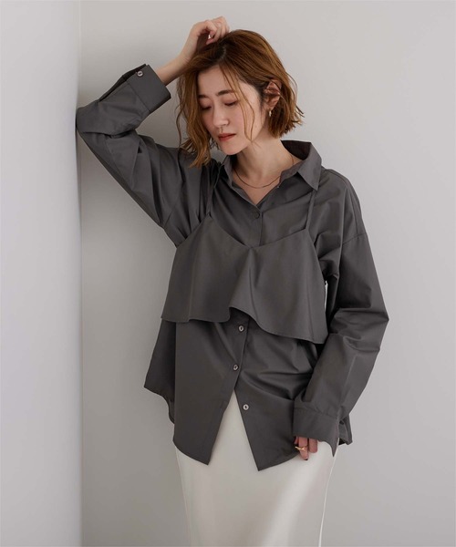 UR'S(ユアーズ)の「フレアキャミ付シャツ(シャツ/ブラウス・レディース・ストライプ/ネイビー/チャコール・L/M/S)」の14枚目の写真
