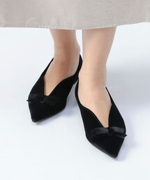 ベロア リボン パンプス