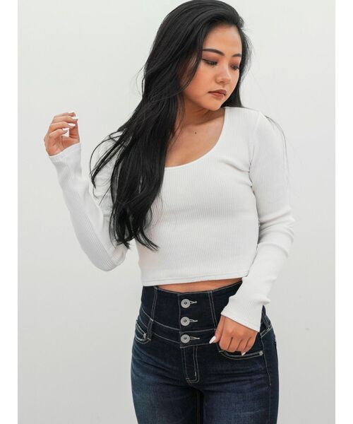 GYDA（ジェイダ）の「レオパードBACKリボンテレコロンＴ（Tシャツ/カットソー・レディース・オフホワイト/ブラック・FREE）」の7枚目の写真