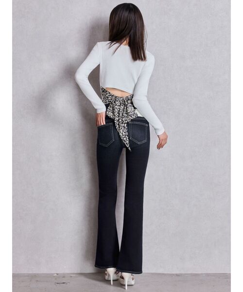 GYDA（ジェイダ）の「レオパードBACKリボンテレコロンＴ（Tシャツ/カットソー・レディース・オフホワイト/ブラック・FREE）」の5枚目の写真