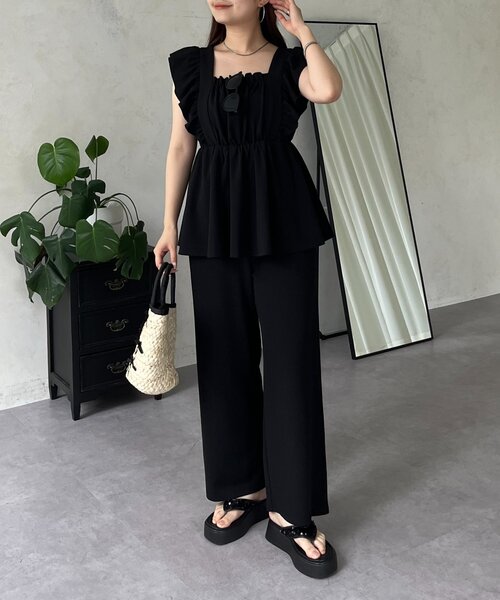 prose verse(プロズヴェール)の「フロントギャザーストレッチフリルペプラムオールインワン(つなぎ/オールインワン・レディース・ブラック・LARGE/MEDIUM/PL/PM)」の9枚目の写真