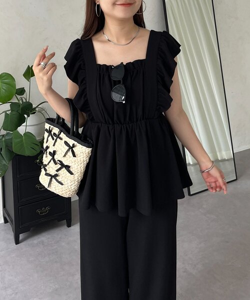 prose verse(プロズヴェール)の「フロントギャザーストレッチフリルペプラムオールインワン(つなぎ/オールインワン・レディース・ブラック・LARGE/MEDIUM/PL/PM)」の10枚目の写真