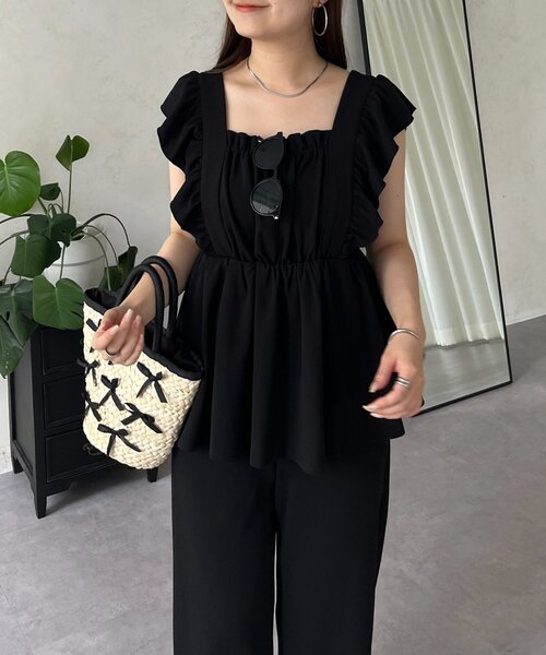 prose verse(プロズヴェール)の「フロントギャザーストレッチフリルペプラムオールインワン(つなぎ/オールインワン・レディース・ブラック・LARGE/MEDIUM/PL/PM)」の11枚目の写真