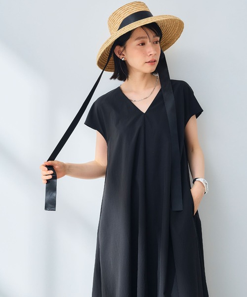 CROSS FUNCTION（クロスファンクション）の「《UV/吸水速乾》エブ楽 Vネックフレンチスリーブワンピース【CROSS FUNCTION/クロスファンクション】（ワンピース・レディース・ブラック/ベージュ・L/M）」の4枚目の写真