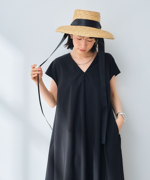 CROSS FUNCTION（クロスファンクション）の「《UV/吸水速乾》エブ楽 Vネックフレンチスリーブワンピース【CROSS FUNCTION/クロスファンクション】（ワンピース・レディース・ブラック/ベージュ・L/M）」の5枚目の写真