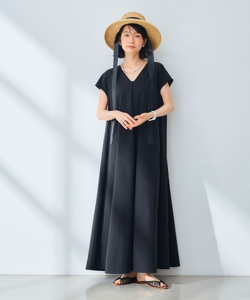 CROSS FUNCTION（クロスファンクション）の「《UV/吸水速乾》エブ楽 Vネックフレンチスリーブワンピース【CROSS FUNCTION/クロスファンクション】（ワンピース・レディース・ブラック/ベージュ・L/M）」の21枚目の写真