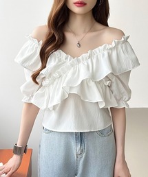 【PREMIUM】【最高級★LUXURY STYLE】アシメントリーオフショルダー長袖ブラウス　アイボリー ピンク スカイ S/M【onbal-n25022502top】( mja )(250318) KOBE LETTUCE ブラウス レディース オフショルダー 5分袖 7分袖