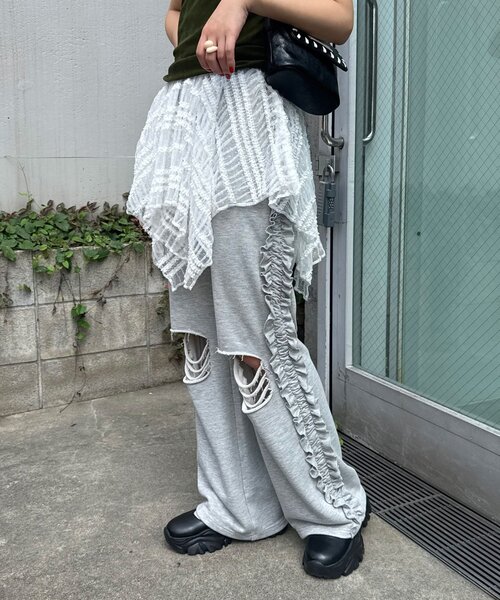 CIAOPANIC(チャオパニック)の「サイドフリルダメージスウェットパンツ(その他パンツ・レディース・ライトグレー/チャコールグレー/ネイビー/グレー・1/0)」の6枚目の写真