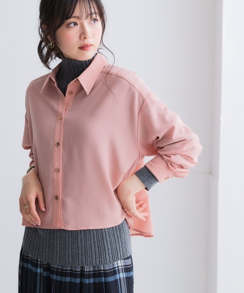 SMILE LAND（スマイルランド）の「＜大きいサイズ＞ シアーショート丈シャツ（吸汗速乾・防しわ）（シャツ/ブラウス・レディース・グリーン/ピンク/ブラウン系/ベージュ系・3L～4L/L～LL/5L～6L）」の16枚目の写真