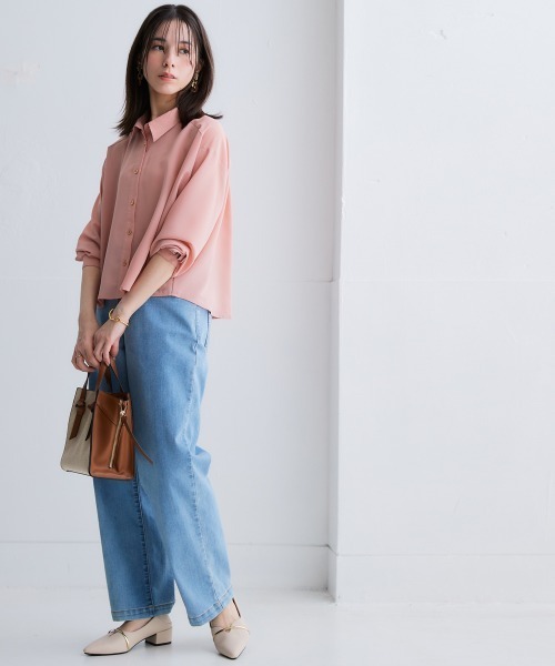 SMILE LAND（スマイルランド）の「＜大きいサイズ＞ シアーショート丈シャツ（吸汗速乾・防しわ）（シャツ/ブラウス・レディース・グリーン/ピンク/ブラウン系/ベージュ系・3L～4L/L～LL/5L～6L）」の19枚目の写真