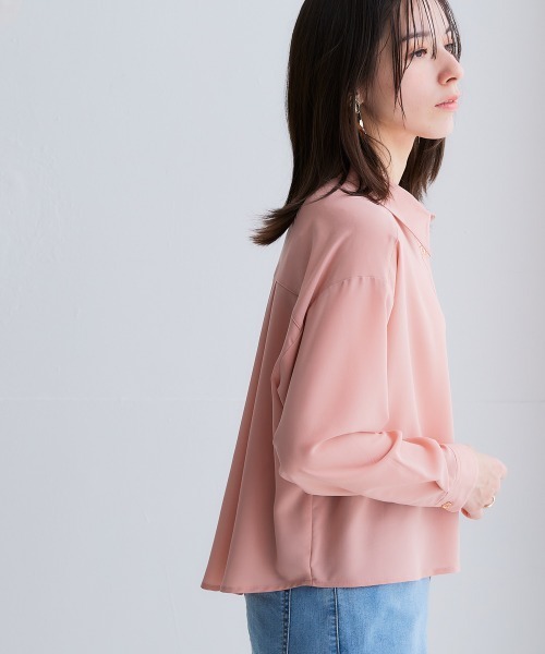 SMILE LAND（スマイルランド）の「＜大きいサイズ＞ シアーショート丈シャツ（吸汗速乾・防しわ）（シャツ/ブラウス・レディース・グリーン/ピンク/ブラウン系/ベージュ系・3L～4L/L～LL/5L～6L）」の20枚目の写真