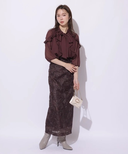 マイストラーダ Mystrada ダークブラウン フレアスカート ジッパー付き Mystrada（マイストラーダ）の「ビオラ刺繍スカート（スカート）」 - WEAR