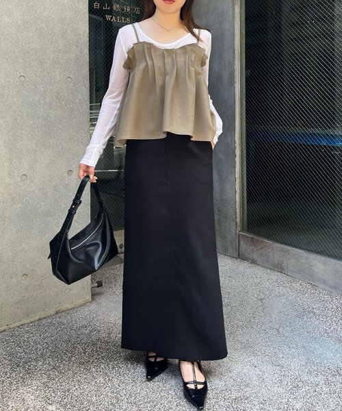 CAPRICIEUX LE'MAGE（カプリシューレマージュ）の「タックフレアキャミ（シャツ/ブラウス・レディース・ベージュ/ブラック・FREE）」の7枚目の写真