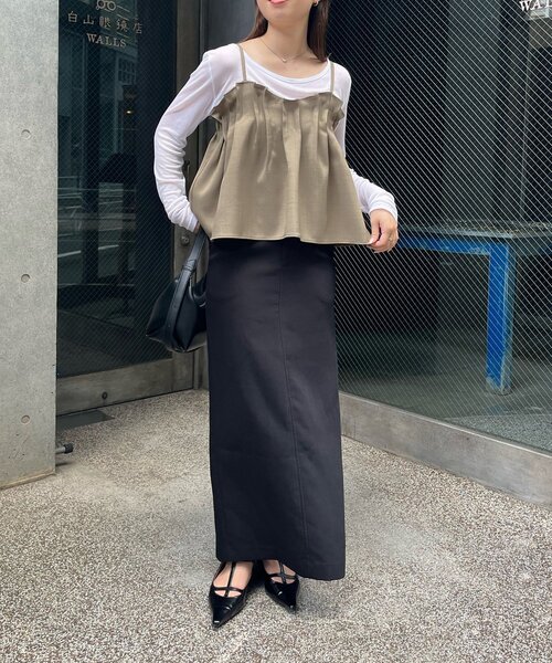 CAPRICIEUX LE'MAGE（カプリシューレマージュ）の「タックフレアキャミ（シャツ/ブラウス・レディース・ベージュ/ブラック・FREE）」の8枚目の写真