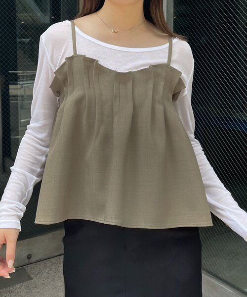 CAPRICIEUX LE'MAGE（カプリシューレマージュ）の「タックフレアキャミ（シャツ/ブラウス・レディース・ベージュ/ブラック・FREE）」の9枚目の写真