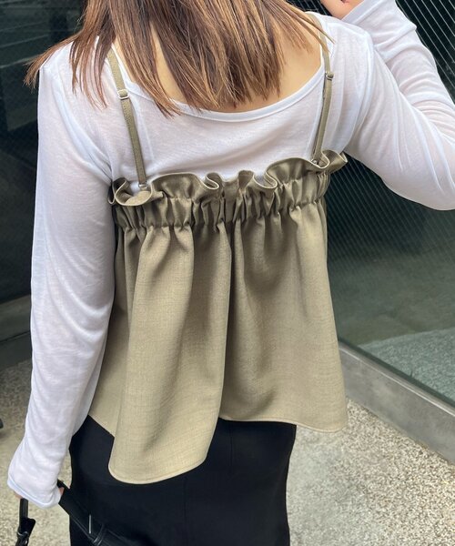 CAPRICIEUX LE'MAGE（カプリシューレマージュ）の「タックフレアキャミ（シャツ/ブラウス・レディース・ベージュ/ブラック・FREE）」の10枚目の写真