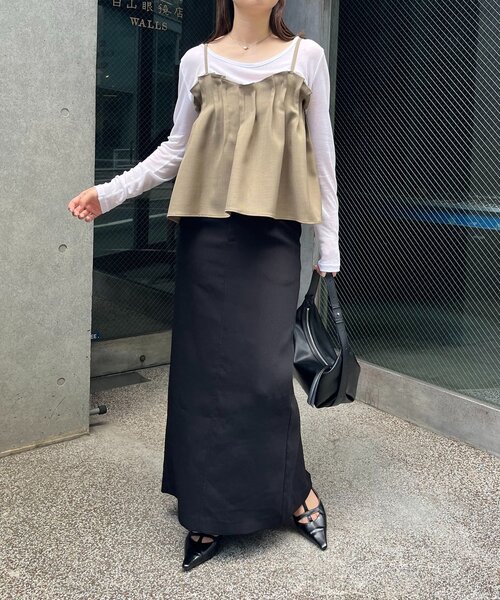 CAPRICIEUX LE'MAGE（カプリシューレマージュ）の「タックフレアキャミ（シャツ/ブラウス・レディース・ベージュ/ブラック・FREE）」の12枚目の写真