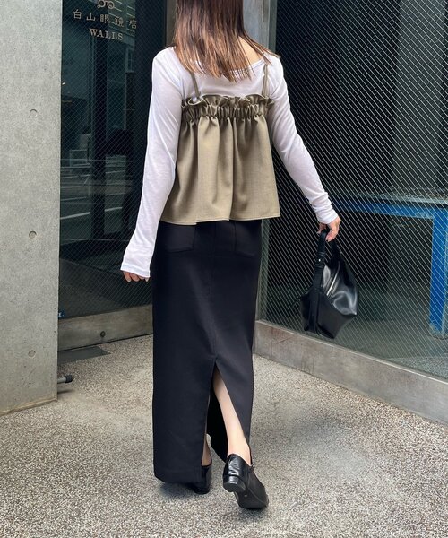 CAPRICIEUX LE'MAGE（カプリシューレマージュ）の「タックフレアキャミ（シャツ/ブラウス・レディース・ベージュ/ブラック・FREE）」の13枚目の写真