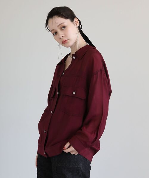 ELENCARE DUE（エレンカーレデュエ）の「・ELENCARE DUE カラーステッチシアーGジャンⅡ（テーラードジャケット・レディース・ボルドー/ブラック/オフホワイト/チャコールグレー・FREE）」の4枚目の写真