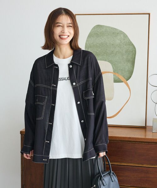 ELENCARE DUE（エレンカーレデュエ）の「・ELENCARE DUE カラーステッチシアーGジャンⅡ（テーラードジャケット・レディース・ボルドー/ブラック/オフホワイト/チャコールグレー・FREE）」の16枚目の写真