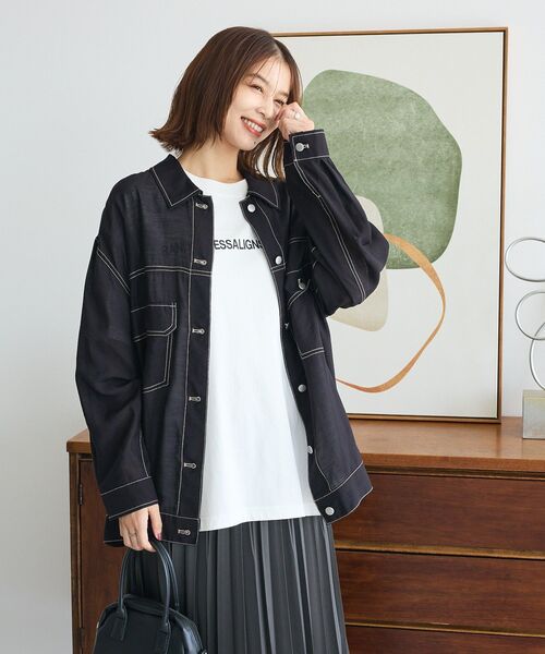 ELENCARE DUE（エレンカーレデュエ）の「・ELENCARE DUE カラーステッチシアーGジャンⅡ（テーラードジャケット・レディース・ボルドー/ブラック/オフホワイト/チャコールグレー・FREE）」の21枚目の写真