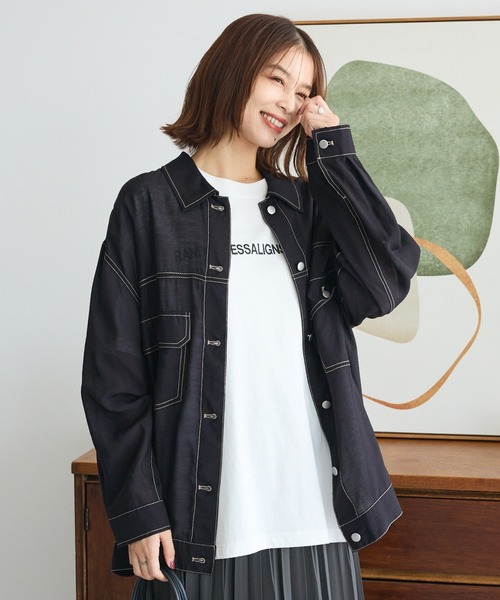 ELENCARE DUE（エレンカーレデュエ）の「・ELENCARE DUE カラーステッチシアーGジャンⅡ（テーラードジャケット・レディース・ボルドー/ブラック/オフホワイト/チャコールグレー・FREE）」の2枚目の写真