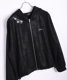 PUレザー風 フルジップパーカー 長袖