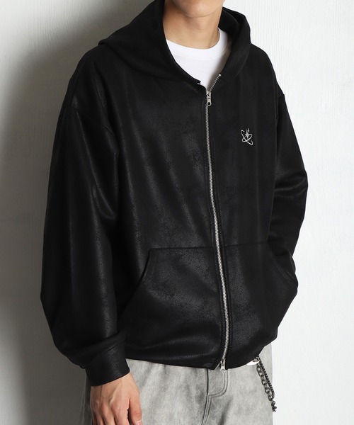 WESTSEA(ウエストシー)の「PUレザー風 フルジップパーカー 長袖(パーカー・メンズ・ブラック系その他/ブラック・L/M)」の2枚目の写真