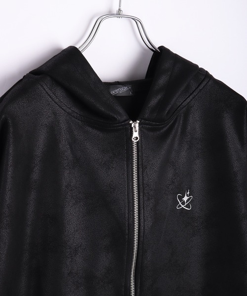 WESTSEA(ウエストシー)の「PUレザー風 フルジップパーカー 長袖(パーカー・メンズ・ブラック系その他/ブラック・L/M)」の3枚目の写真
