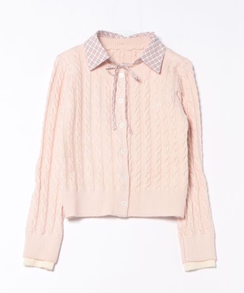 SunsetPark（サンセットパーク）の「レイヤード風 ケーブルニットカーディガン SP25f008【SunsetPark】（カーディガン/ボレロ・レディース・ピンク/ダークグレー・M/S）」の16枚目の写真