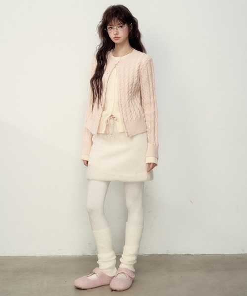 SunsetPark（サンセットパーク）の「レイヤード風 ケーブルニットカーディガン SP25f008【SunsetPark】（カーディガン/ボレロ・レディース・ピンク/ダークグレー・M/S）」の12枚目の写真