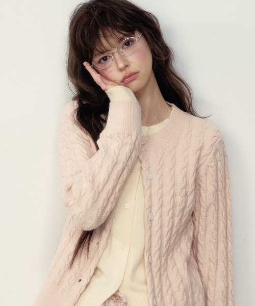 SunsetPark（サンセットパーク）の「レイヤード風 ケーブルニットカーディガン SP25f008【SunsetPark】（カーディガン/ボレロ・レディース・ピンク/ダークグレー・M/S）」の11枚目の写真