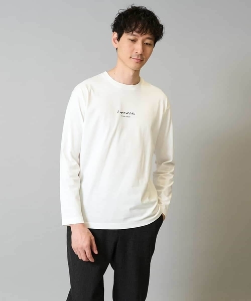 a.v.v（アーヴェヴェ）の「【コットン100％】ミニロゴプリントロングTシャツ　セミワイドシルエット（Tシャツ/カットソー・メンズ・ホワイト/チャコールグレー/ブラック/グリーン/クリーム・46/48/50/44）」の9枚目の写真