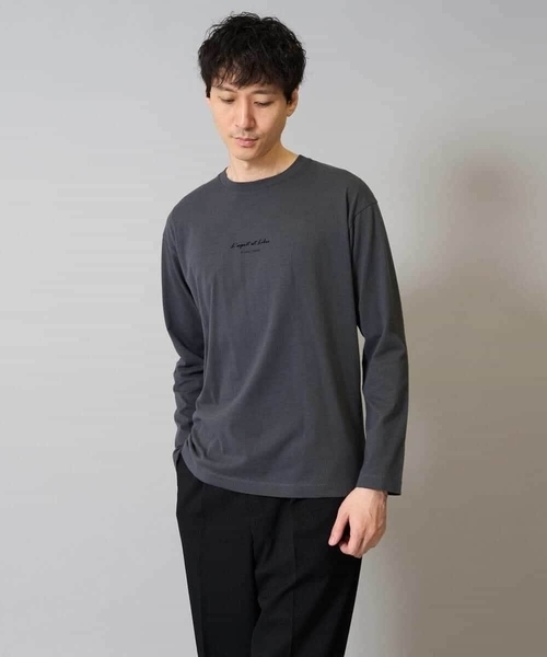 a.v.v（アーヴェヴェ）の「【コットン100％】ミニロゴプリントロングTシャツ　セミワイドシルエット（Tシャツ/カットソー・メンズ・ホワイト/チャコールグレー/ブラック/グリーン/クリーム・46/48/50/44）」の12枚目の写真